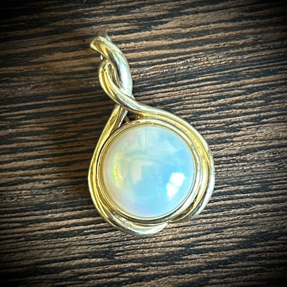 Vintage 14K Yellow Gold 14MM Mabe Pearl PENDANT ENHANCER - Picture 2 of 14